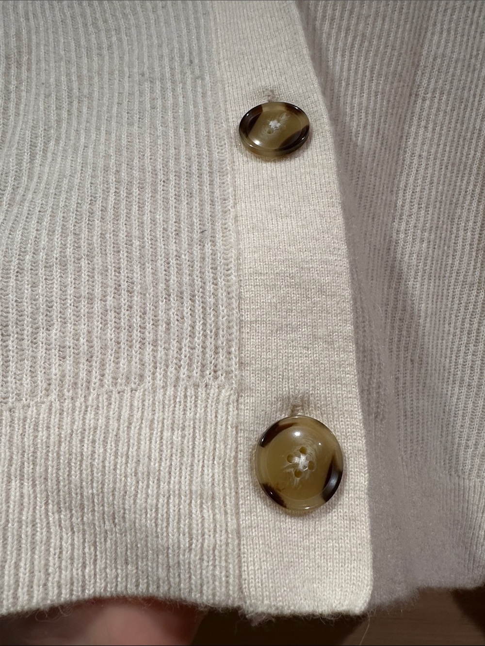 Quince Cream Ribbed V-Neck Button Cardigan - Picture 3 of 5